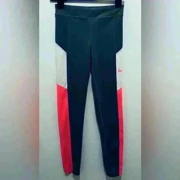 Nike Dri-Fit Tight Fit Leggings, Girls Size XL, Black with Pink & White Panels - Picture 2 of 10